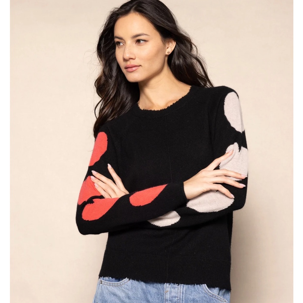 LISA TODD heart stealer Cashmere Sweater in Black Sz M Luxury Preppy Casual - Picture 2 of 15